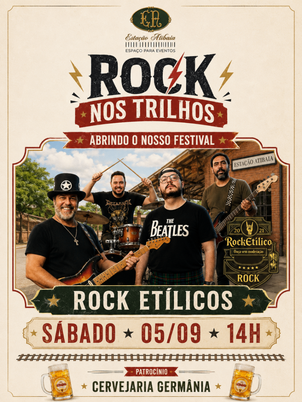 Cartaz do show da banda Rock Etílicos no Rock nos Trilhos