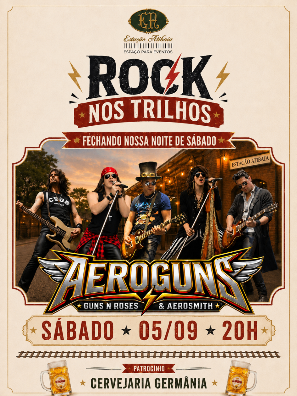 Cartaz do show da banda Aerosmith & Guns Cover no Rock nos Trilhos